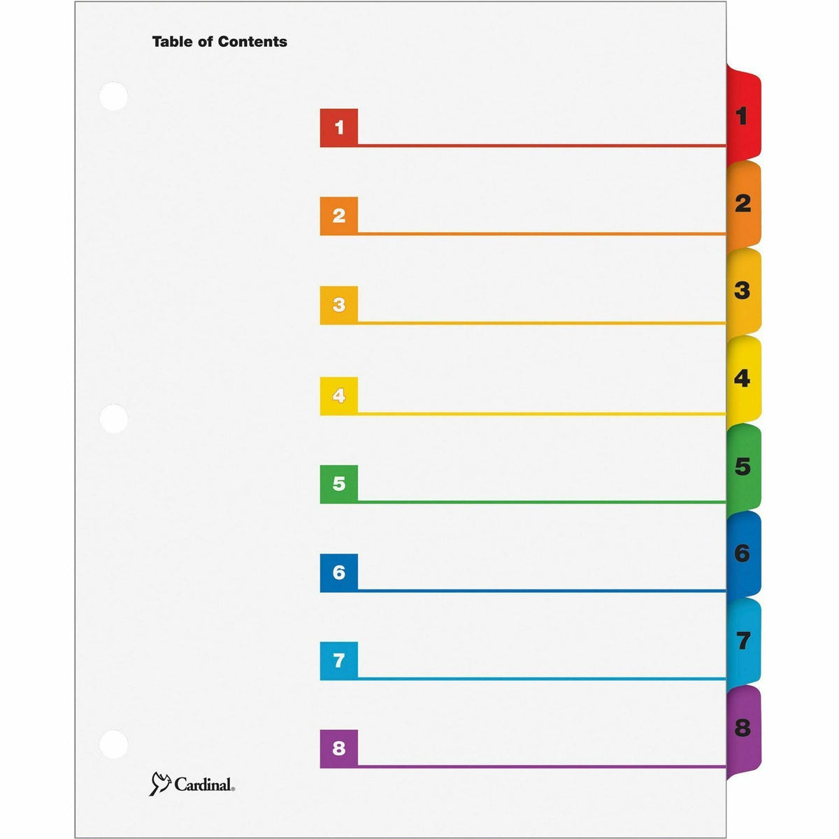 Cardinal® OneStep Index System - 8 x Divider(s) - Printed Tab(s) - Digit - 1-8 - 8 Tab(s)/Set - 9" Divider Width x 11" D