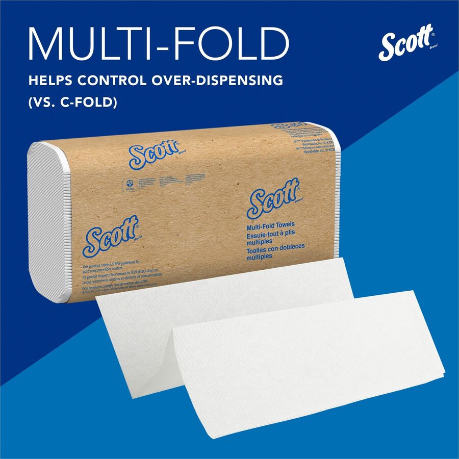 Scott® MultiFold Paper Towels - 9.20" Width x 9.40" Length - White - Paper - 250/Pack - 16 / Carton