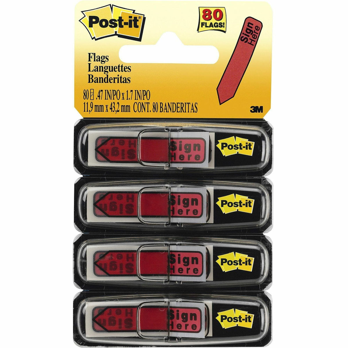 Post-it® Arrow Message Flags - 80 x Red - 1/2" Flag/Note Width x 1 3/4" Flag/Note Length - Arrow, Rectangle - Unruled -