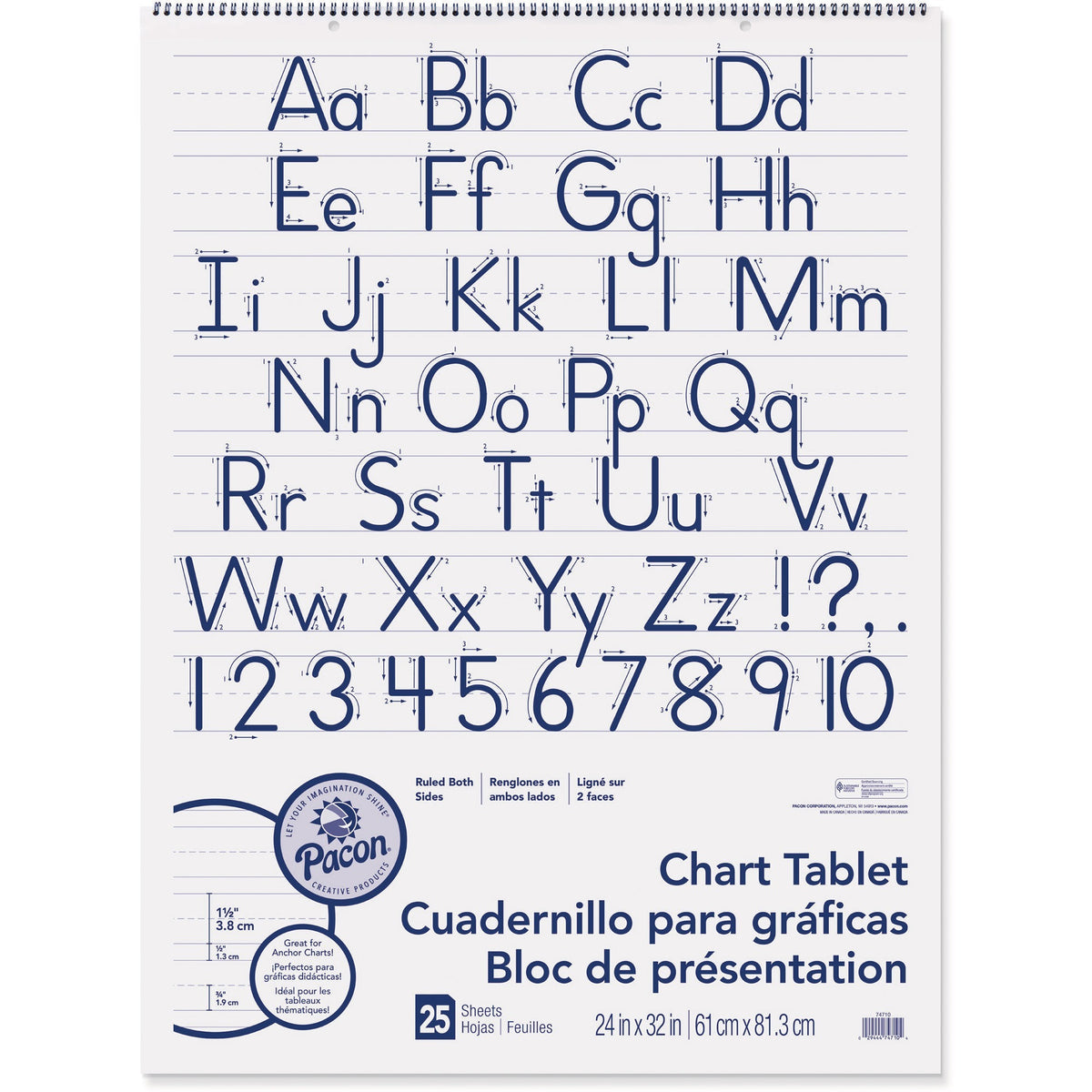 Pacon Ruled Chart Tablet - 25 Sheets - Ruled Front Ruling - 1.50" Ruled - 24" x 32" Sheet Size x 24" Width x 32" Length