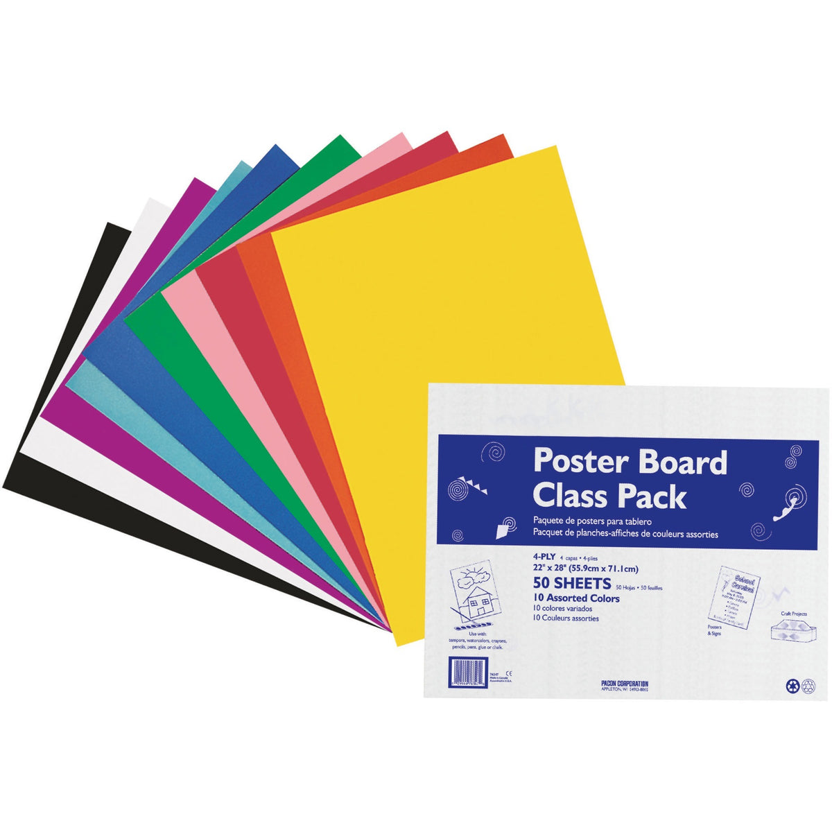 Pacon Poster Board Class Pack - Board and Banner - 22" Width x 28" Length - Assorted - 50 / Carton