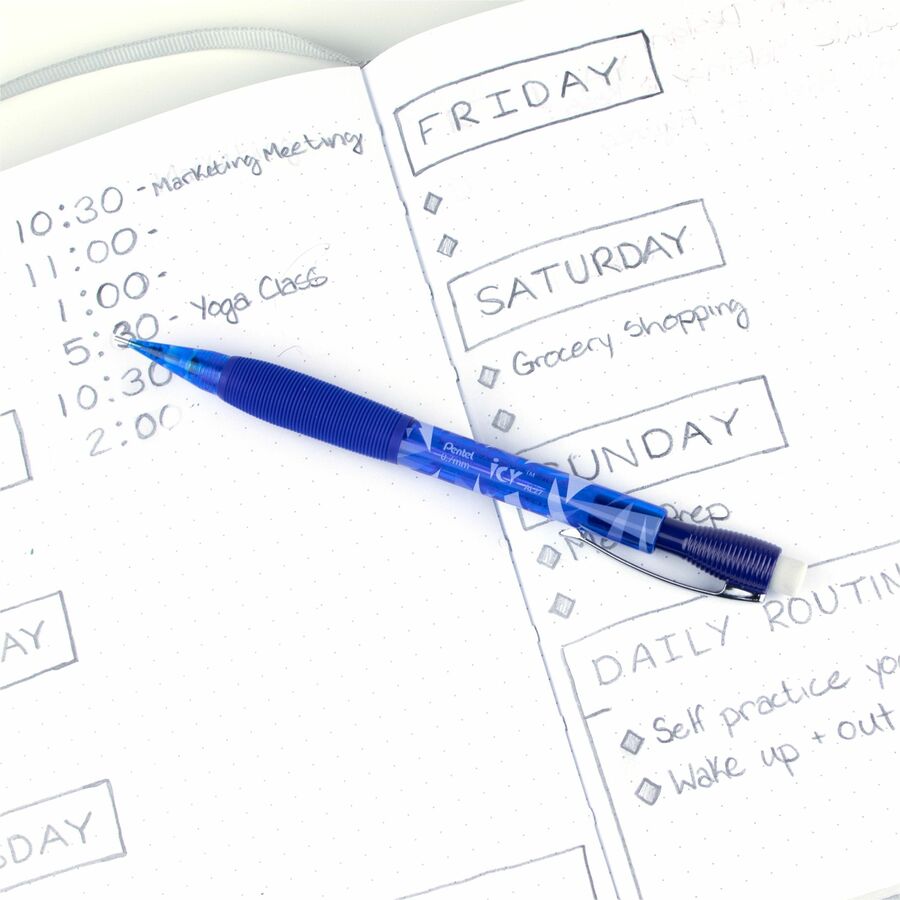 Pentel Icy Mechanical Pencil - 0.7 mm Lead - #2 - Refillable - Blue Barrel - 12 / Dozen