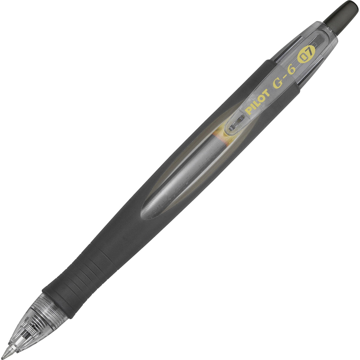 Pilot G6 Gel Pen - Fine 0.7mm Point Size - Refillable - Retractable - Black Gel-based Ink - Black Rubber Barrel - 12 / D