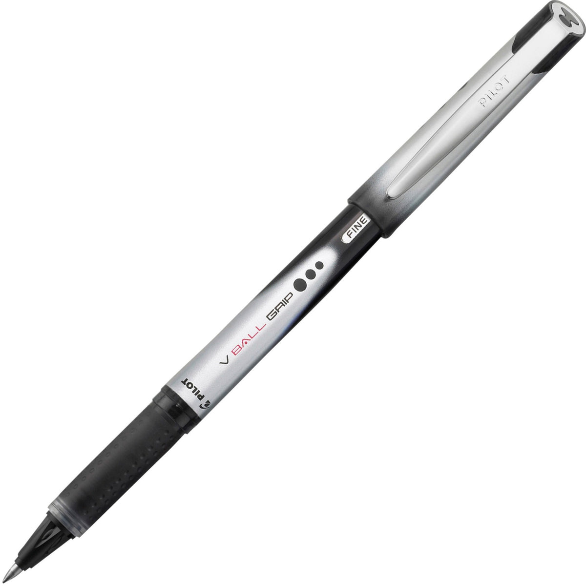 Pilot Vball Grip Liquid Ink Rollerball Pens - 0.7 mm Fine Pen Point - Black Ink - Metal Barrel - 12 / Dozen