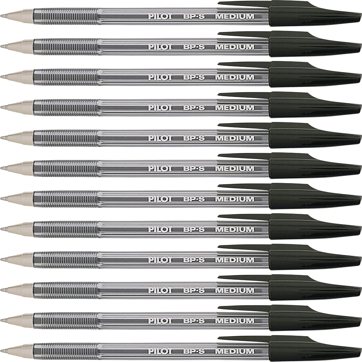 Pilot Better BP-S Ball Stick Pens - 1 mm Medium Pen Point - Refillable - Black Ink - Crystal, Clear Barrel - Stainless S