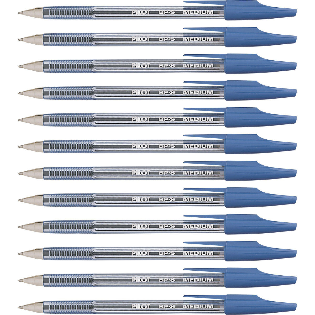 Pilot Better BP-S Ball Stick Pens - 1 mm Medium Pen Point - Refillable - Blue Ink - Crystal, Clear Barrel - Stainless St