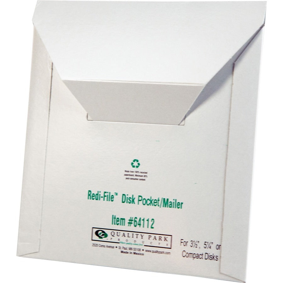 Quality Park 5 1/4" Economy Disk Mailers - Disc/Diskette - 6" Width x 5 7/8" Length - White - Paperboard - 10 / Pack
