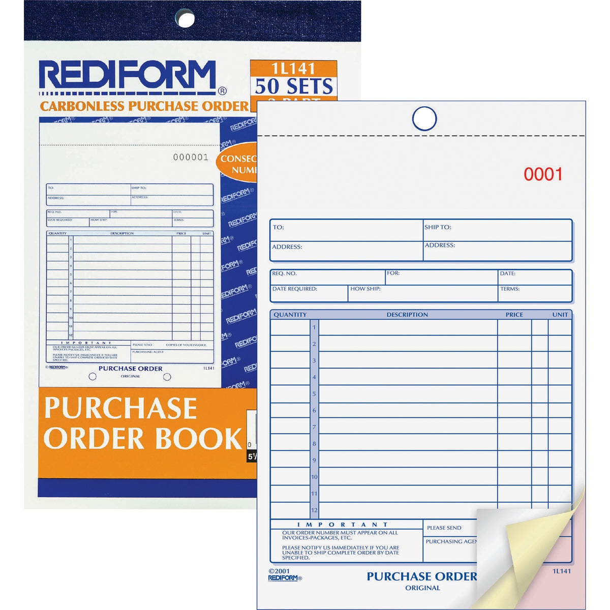 Rediform 3-Part Carbonless Purchase Order Book - 50 Sheet(s) - 3 Part - Carbonless Copy - 5.50" x 7.87" Sheet Size - Whi