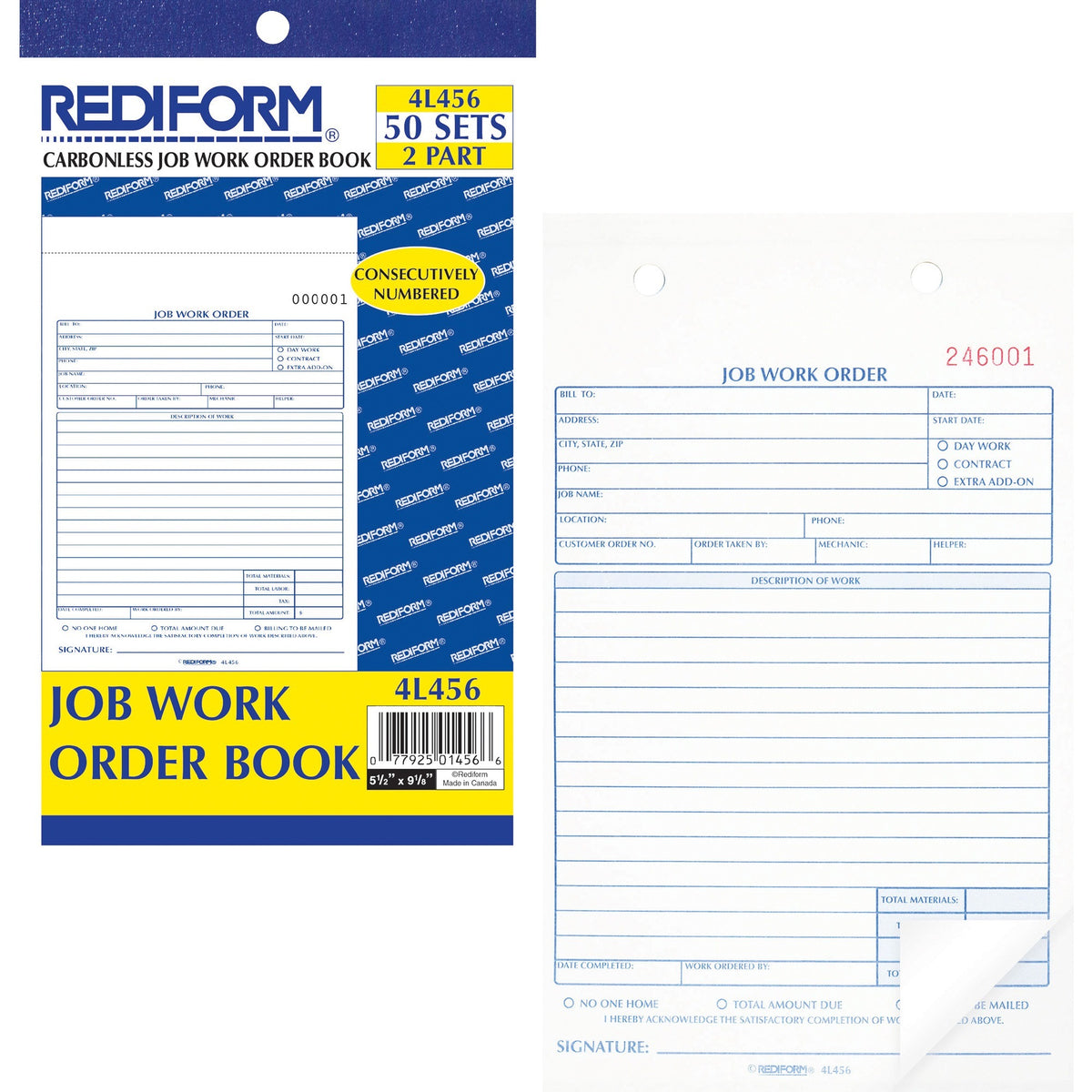 Rediform 2-part Job Work Order Book - 50 Sheet(s) - 2 Part - Carbonless Copy - 5.50" x 8.50" Sheet Size - Assorted Sheet