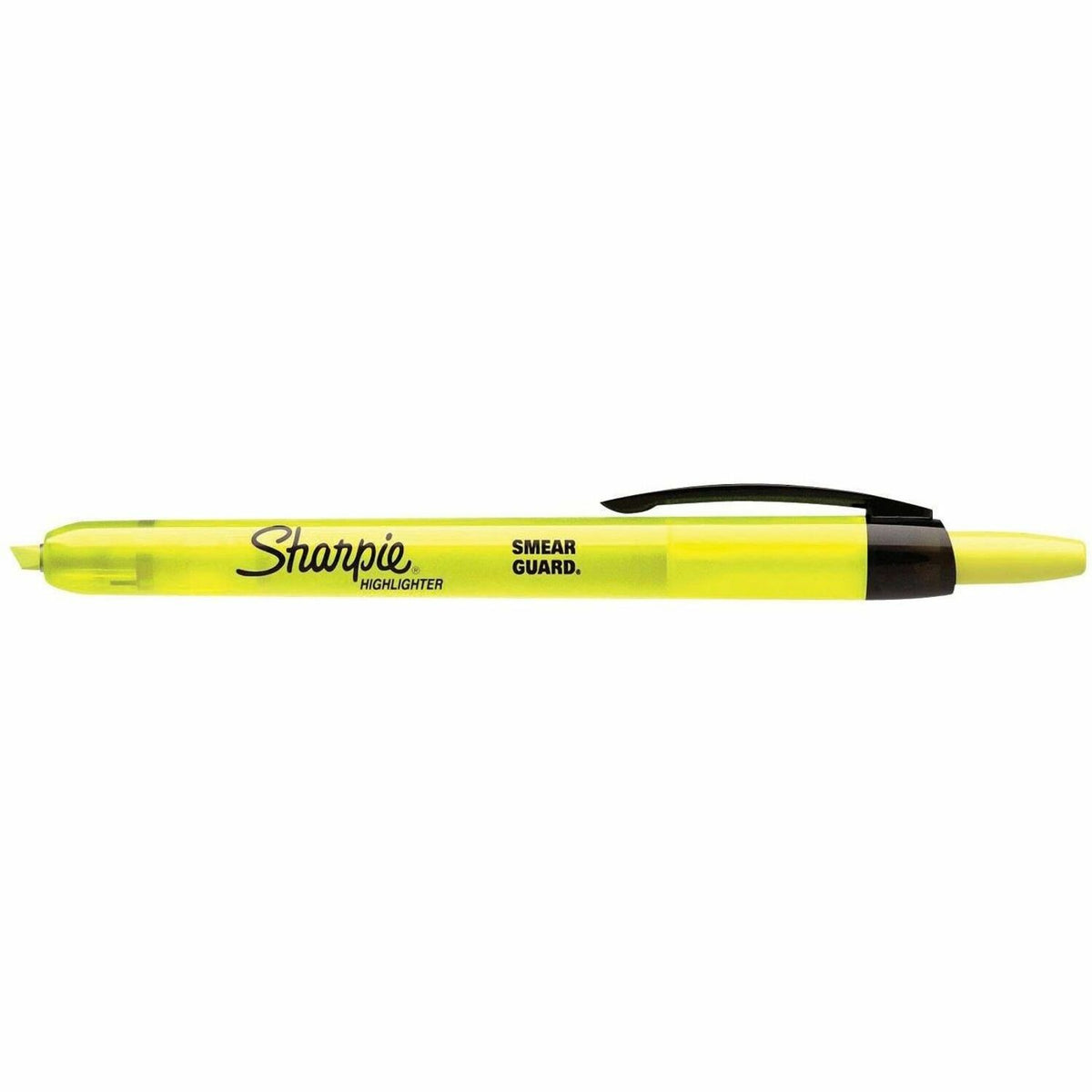 Sharpie Smear Guard Retractable Highlighters - Retractable - Fluorescent Yellow Ink - Yellow Barrel - 12 / Dozen