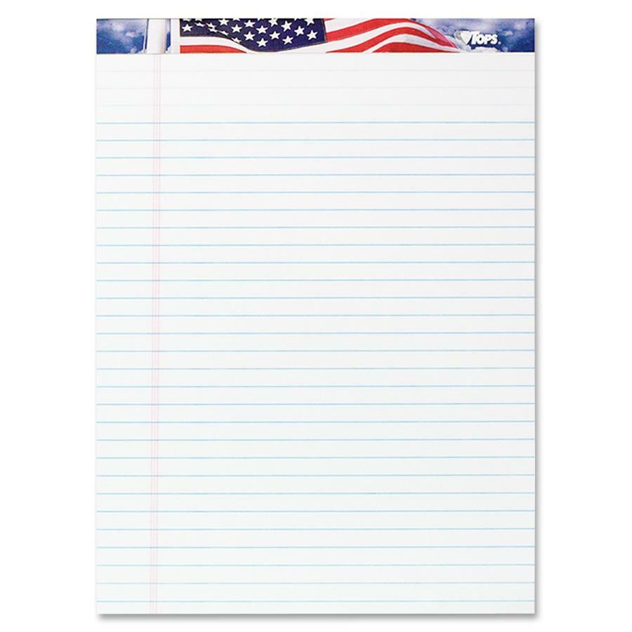 TOPS American Pride Writing Tablets - 50 Sheets - Strip - 0.34" Ruled - 16 lb Basis Weight - 8 1/2" x 11 3/4" Sheet Size