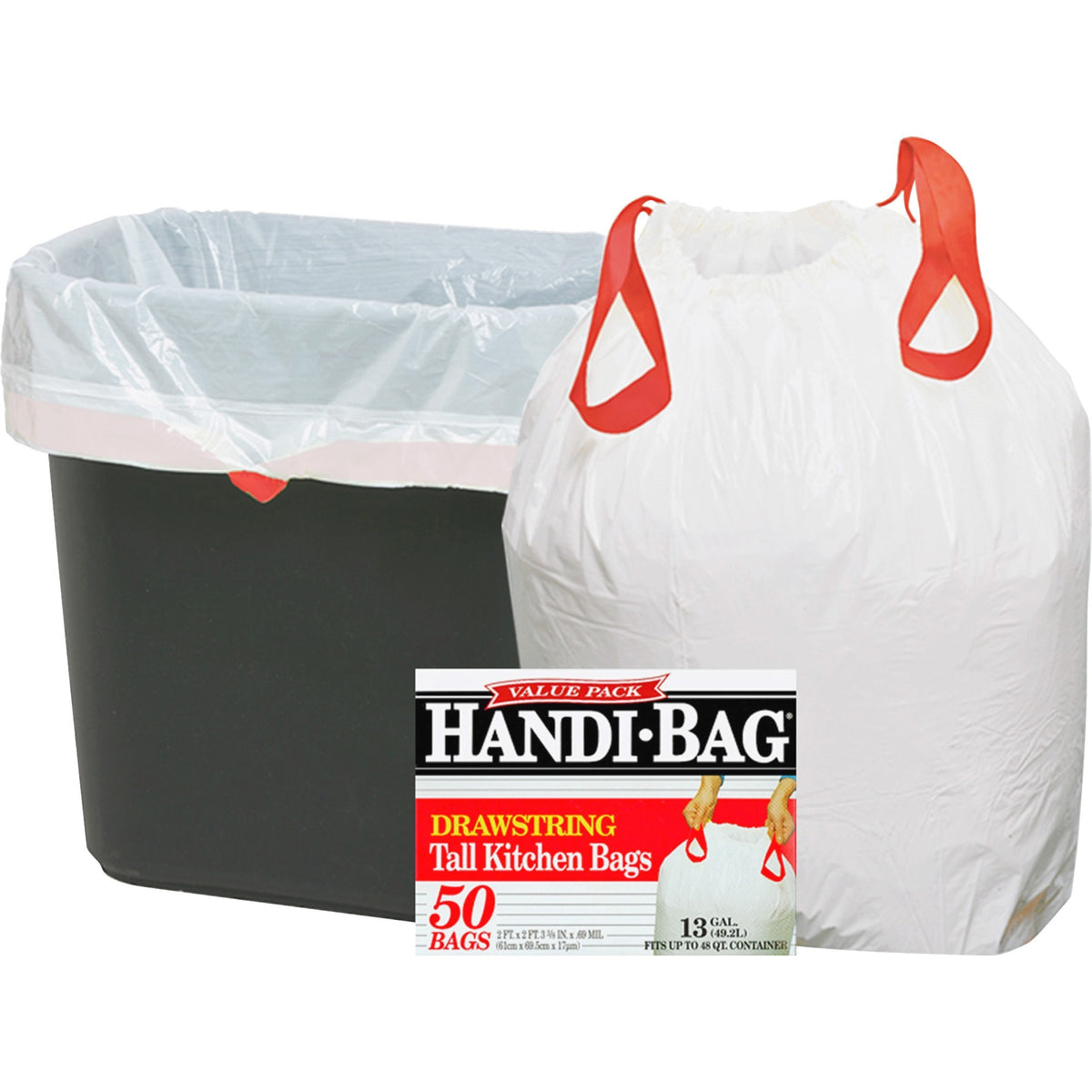 Berry Handi-Bag Drawstring Tall Kitchen Bags - Small Size - 13 gal Capacity - 27" Length x 24" Width x 0.69 mil (18 Micr