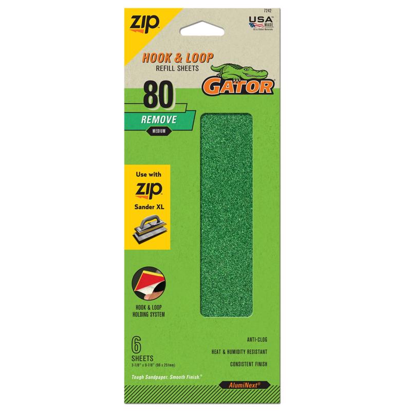 Gator Zip XL 9-1/2 in. L X 3-1/2 in. W 80 Grit Aluminum Oxide Sanding Sheet 6 pk