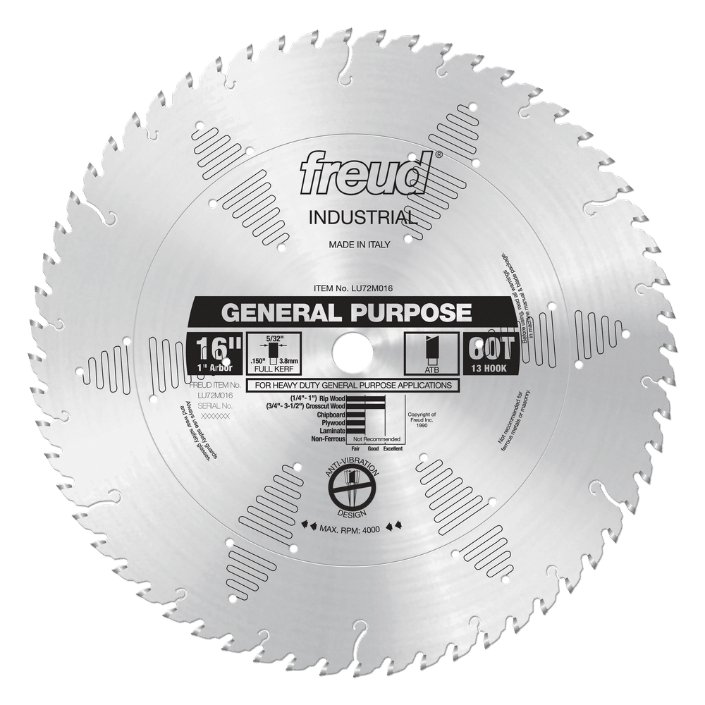 Freud 16 in. D X 1 in. General Purpose TiCo Hi-Density Carbide Circular Saw Blade 60 teeth 1 pk