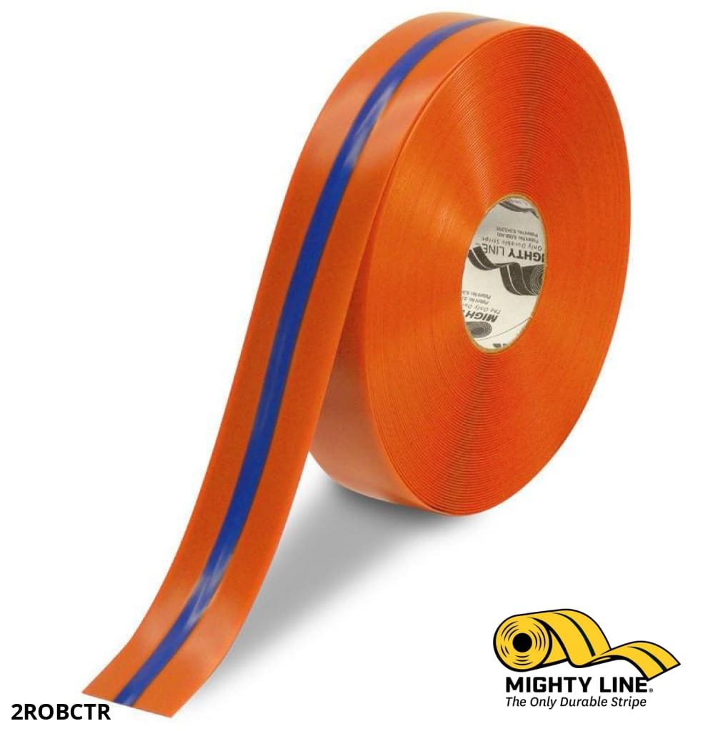2" Orange Tape with Blue Center Line - 100' Roll - Safety Floor Tape