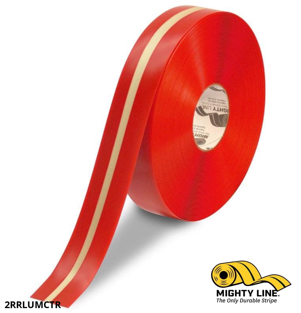 2" Red MightyGlow with Luminescent Center Line - 100' Roll - Safety Floor Tape
