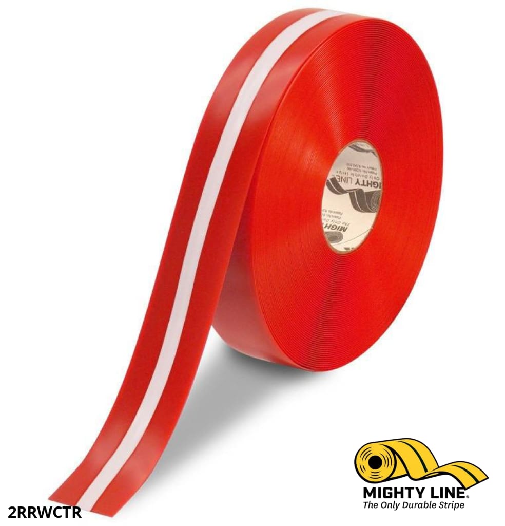 2" Red Tape with White Center Line - 100' Roll - Safety Floor Tape