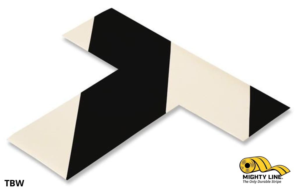 2" Wide Solid WHITE T With Black Chevrons - Pack of 100 - Safety Floor Tape & Floor Marking