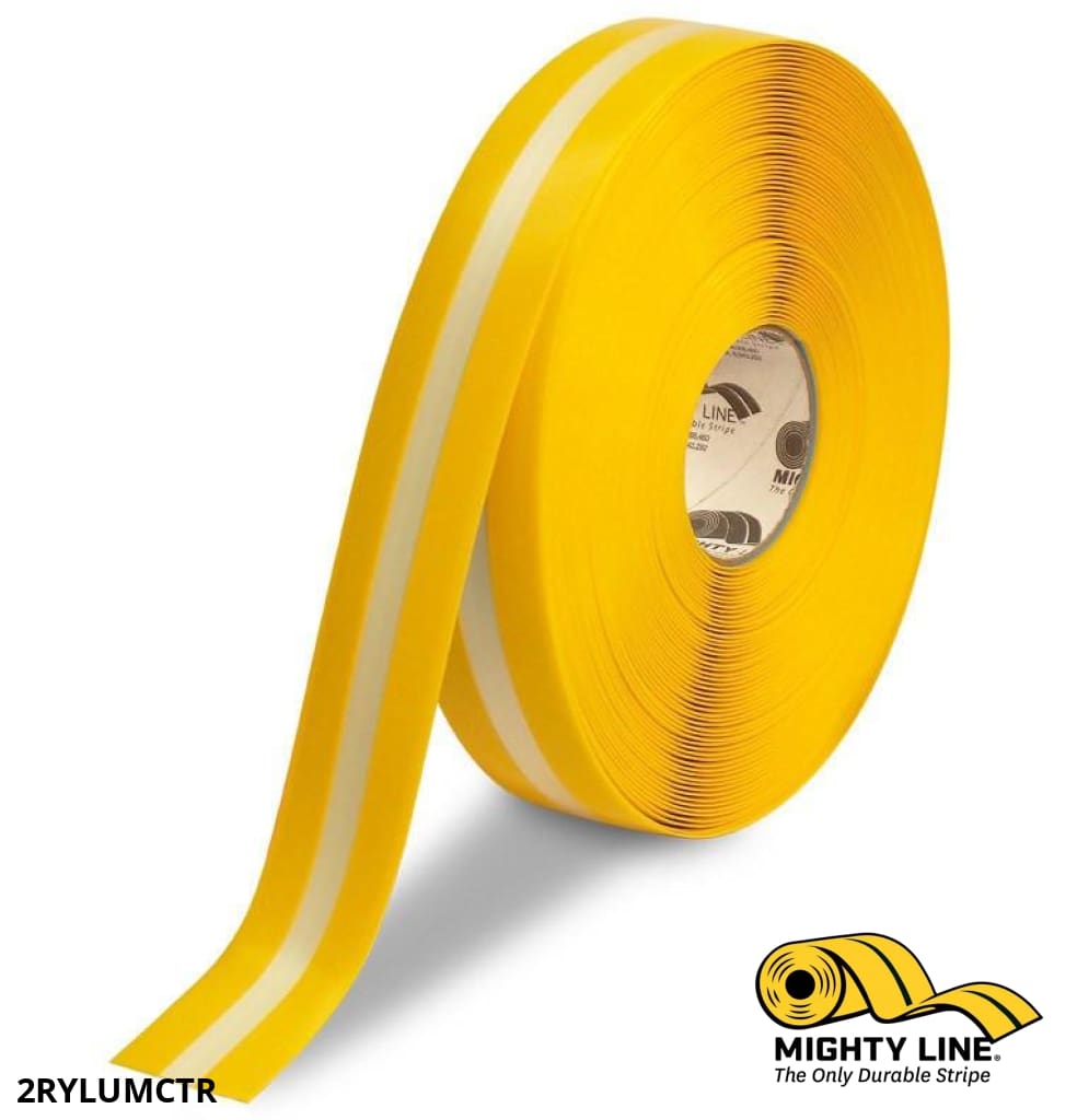 2" Yellow MightyGlow with Luminescent Center Line - 100' Roll - Floor Tape & Safety Floor Tape