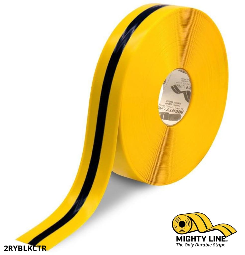 2" Yellow Tape with Black Center Line - 100' Roll - Safety Floor Tape
