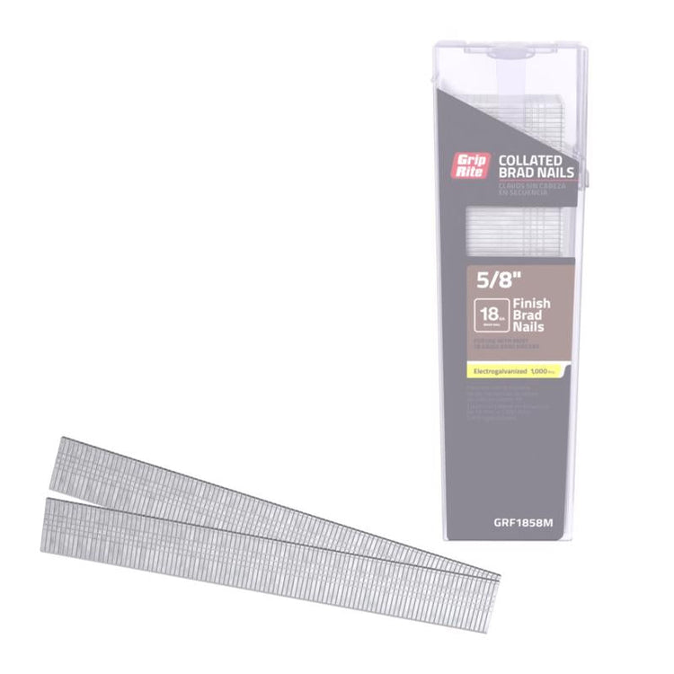5/8 in. L X 18 Ga. Straight Strip Electro Galvanized Finish Nails 1000 pk