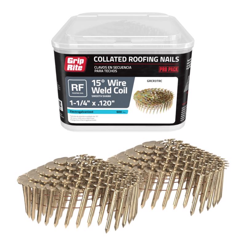 Grip-Rite 1-1/4 in. L X 11 Ga. Wire Coil Electro Galvanized Roofing Nails 15 deg 600 pk