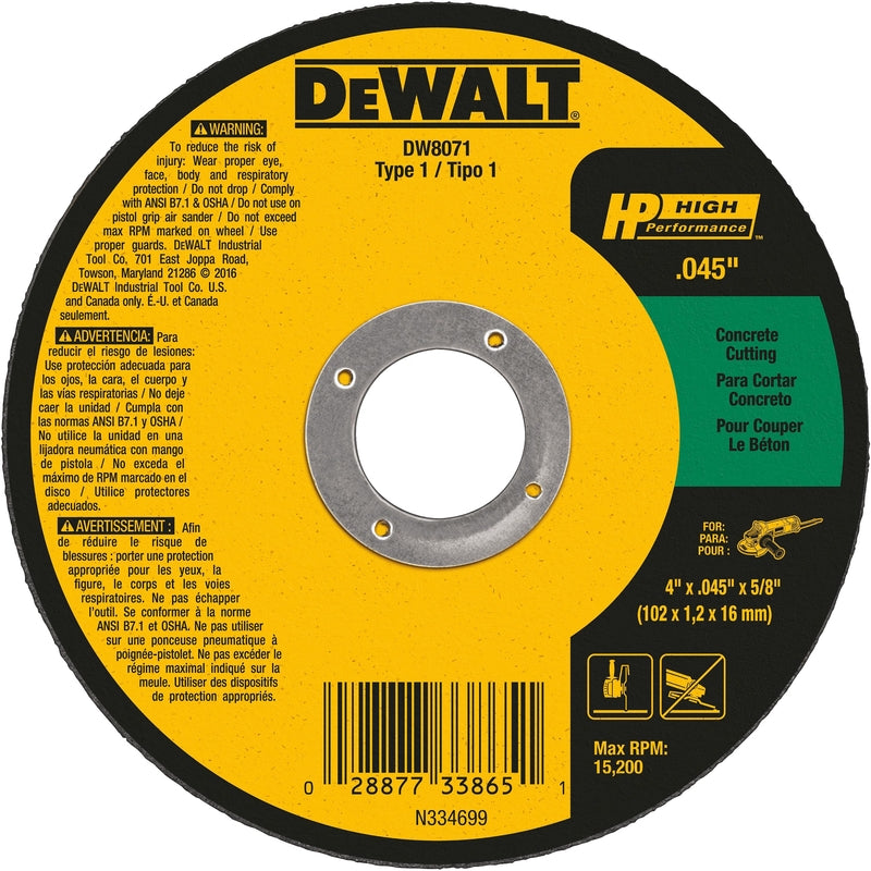 DeWalt 4 in. D X 5/8 in. X .045 in. thick Fiberglass Cut-Off Wheel