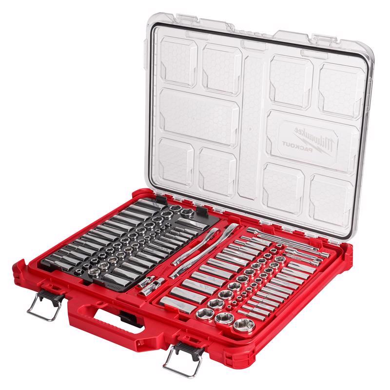 Milwaukee Packout 1/4 and 3/8 in. drive Metric and SAE Ratchet and Socket Set 90 teeth