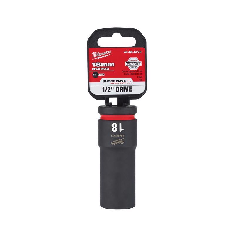 Milwaukee Shockwave 18 mm X 1/2 in. drive Metric/SAE 6 Point Deep Impact Socket 1 pc