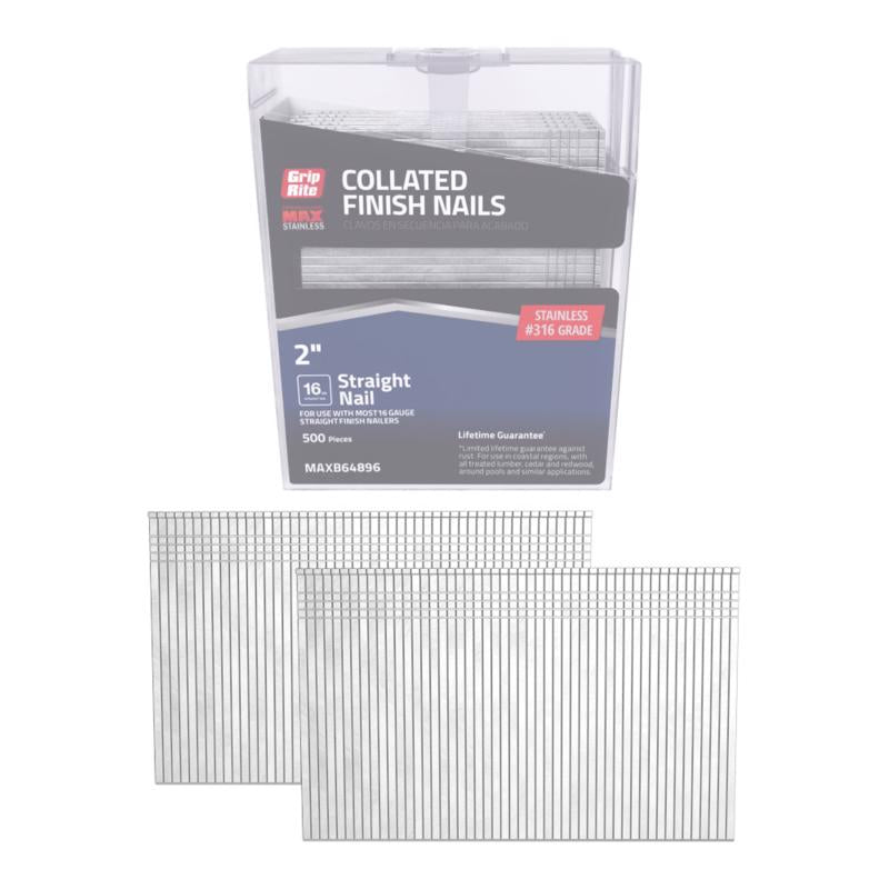 Grip-Rite 2 in. L X 16 Ga. Straight Strip 316 Stainless Steel Finish Nails 500 pk