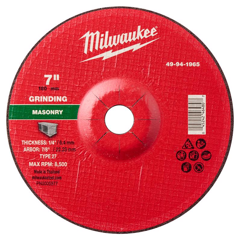 Milwaukee 7 in. D X 7/8 in. X 1/4 in. thick Masonry Grinding Wheel 1 pk