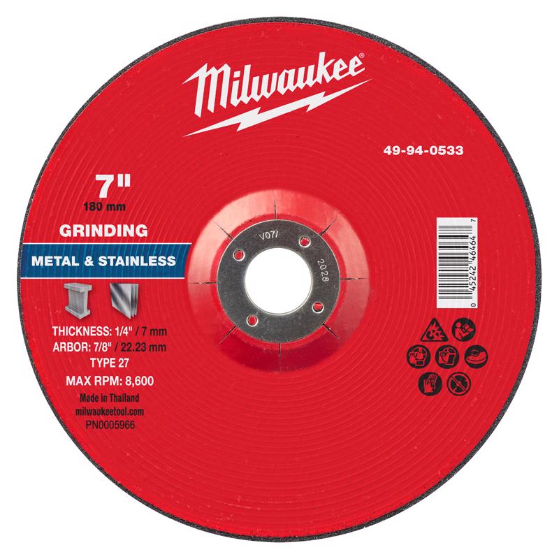 Milwaukee 7 in. D X 7/8 in. X 1/4 in. thick Metal Grinding Wheel