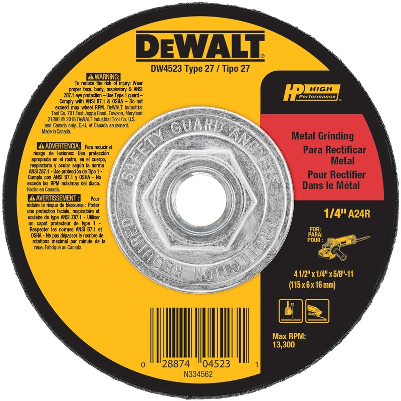 DeWalt High Performance 4-1/2 in. D X 5/8-11 in. X 1/4 in. thick Metal Grinding Wheel 1 pk