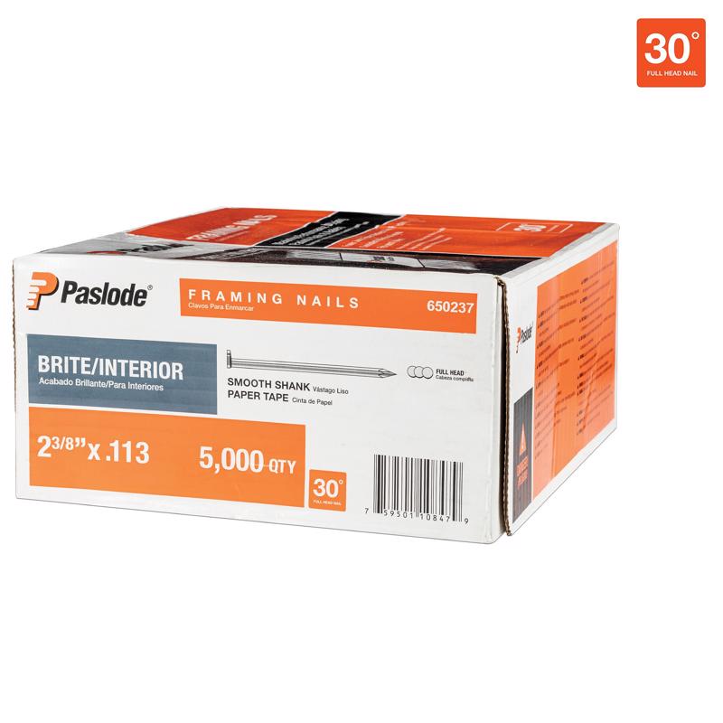 Paslode RounDrive 2-3/8 in. L Angled Strip Brite Framing Nails 30 deg 5000 pk