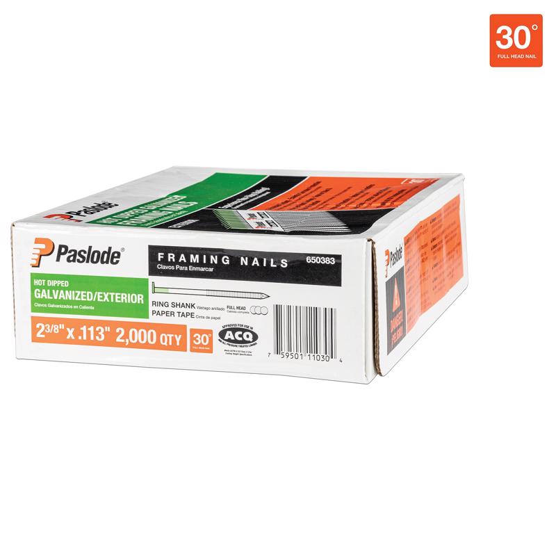 Paslode RounDrive 2-3/8 in. L Angled Strip Hot-Dip Galvanized Framing Nails 30 deg 2000 pk