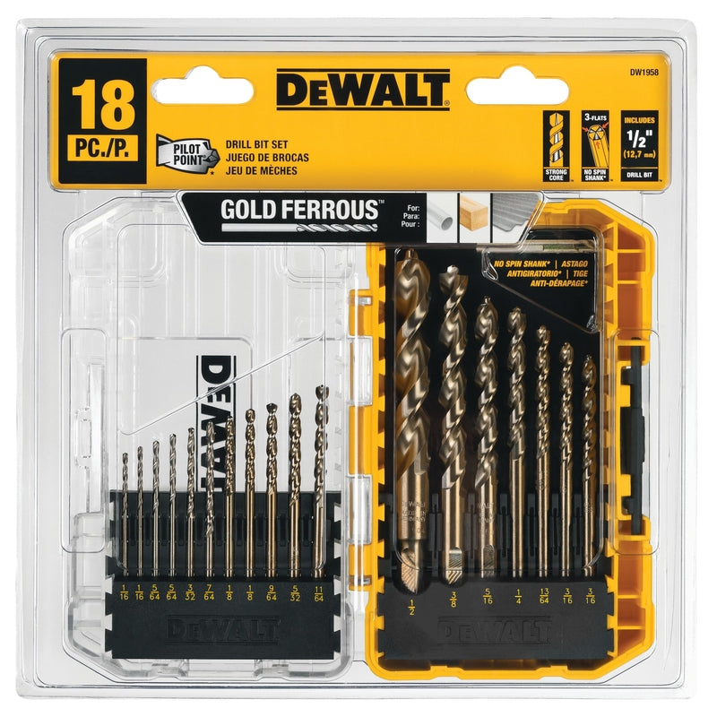 DeWalt Pilot Point Assorted High Speed Steel Drill Bit Set Straight Shank 18 pc