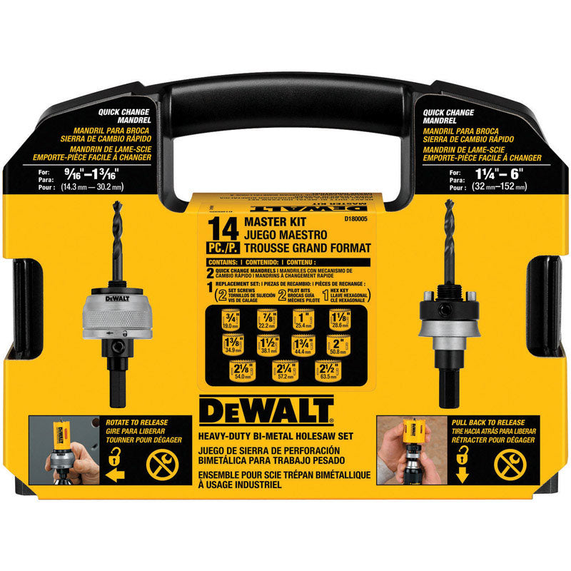 DEWALT Assorted in. Bi-Metal 1.49 in. L Hole Saw Kit Arbor Included