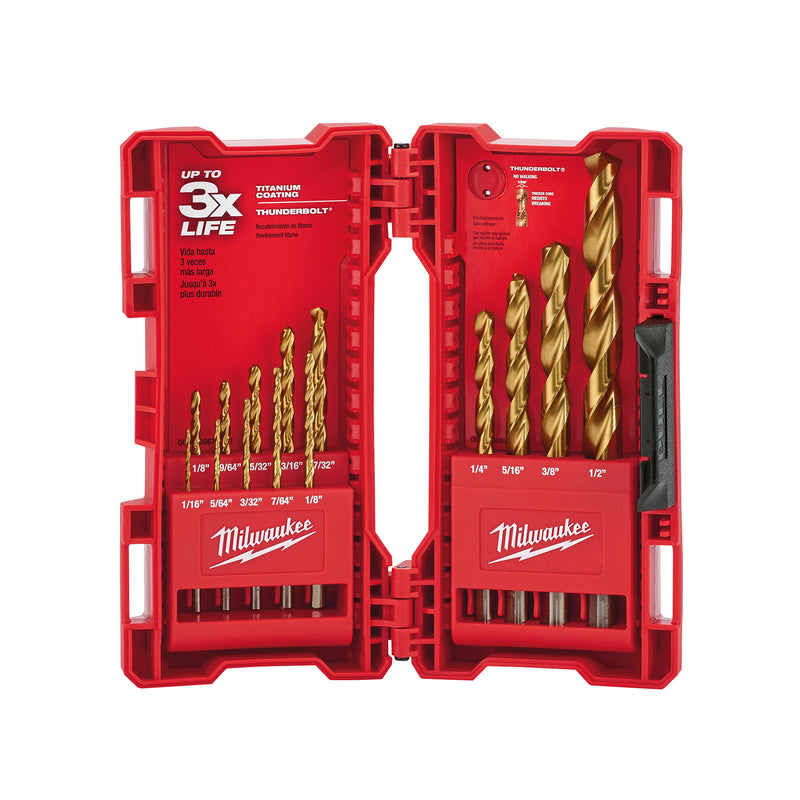 Milwaukee Thunderbolt Assorted High Carbon Steel Drill Bit Set 3-Flat Shank 14 pc