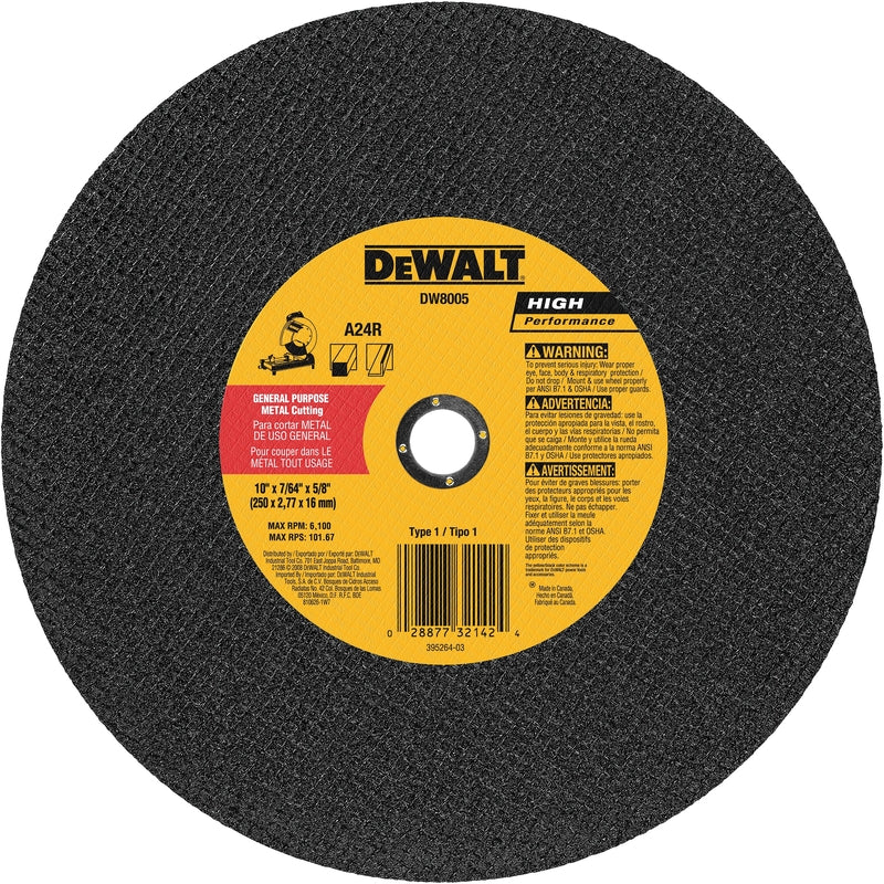 DeWalt 10 in. D X 5/8 in. X 7/64 in. thick Aluminum Oxide Chop Saw Wheel 1 pc