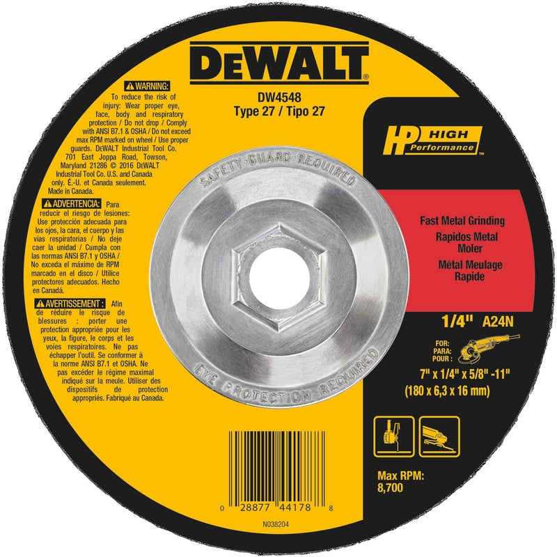 DeWalt High Performance 7 in. D X 5/8 in. X 1/4 in. thick Metal Grinding Wheel 1 pk
