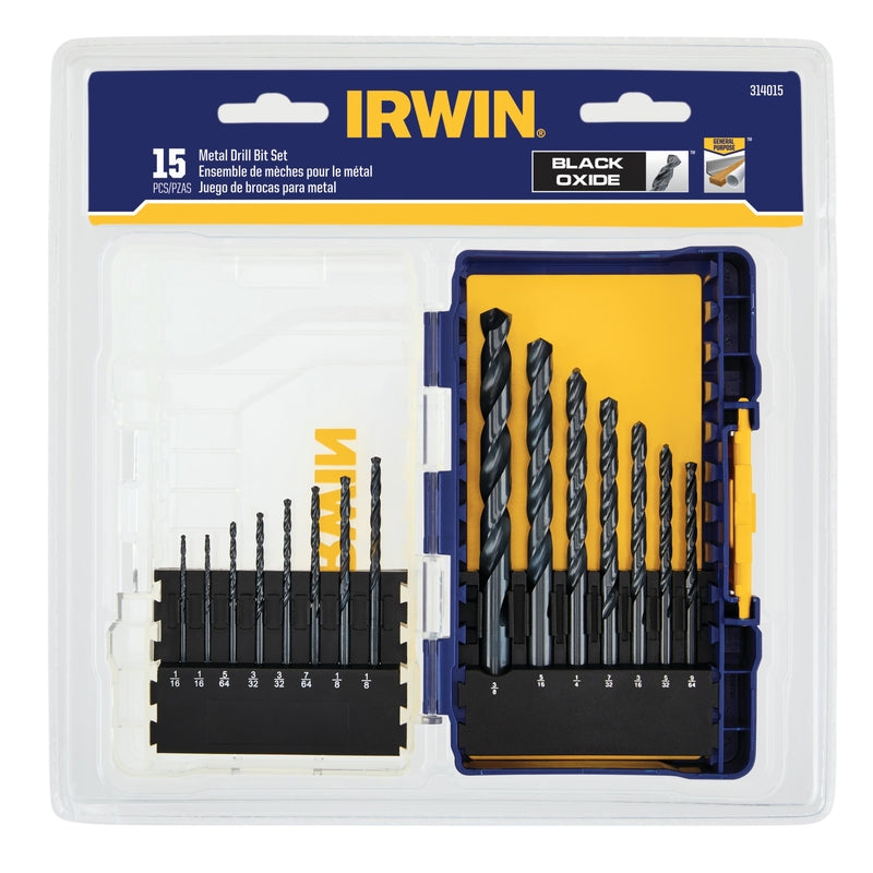IRWIN High Speed Steel Drill Bit Set Straight Shank 15 pc