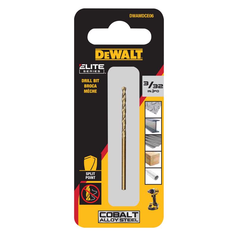 DeWalt ELITE SERIES 3/32 in. X 2.2 in. L Cobalt Steel Split Point Drill Bit Round Shank 1 pc
