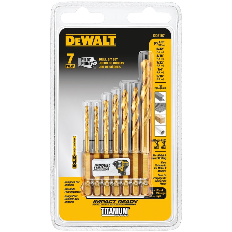 DeWalt Assorted Titanium Impact Ready Drill Bit Set Quick-Change Hex Shank 7 pc