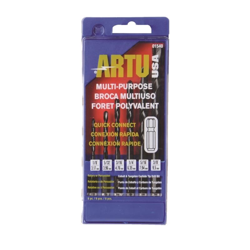 ARTU Carbide Tipped Drill Bit Set Quick-Change Hex Shank 6 pc