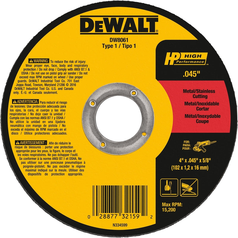 DeWalt 4 in. D X 5/8 in. X 0.045 in. thick Aluminum Oxide Cut-Off Wheel