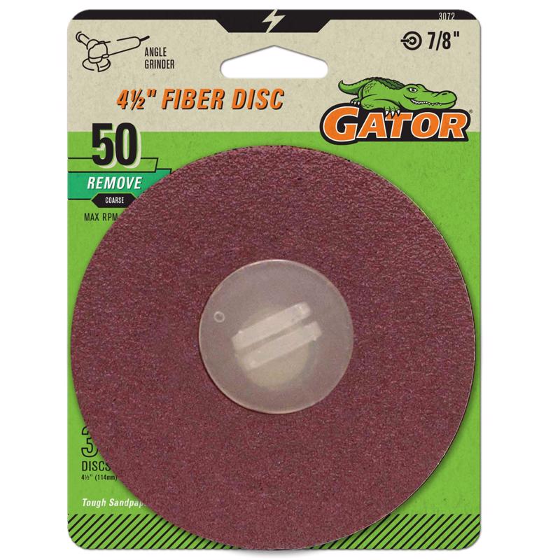 Gator 4.5 in. Aluminum Oxide Center Mount Fiber Disc 50 Grit Coarse 3 pk