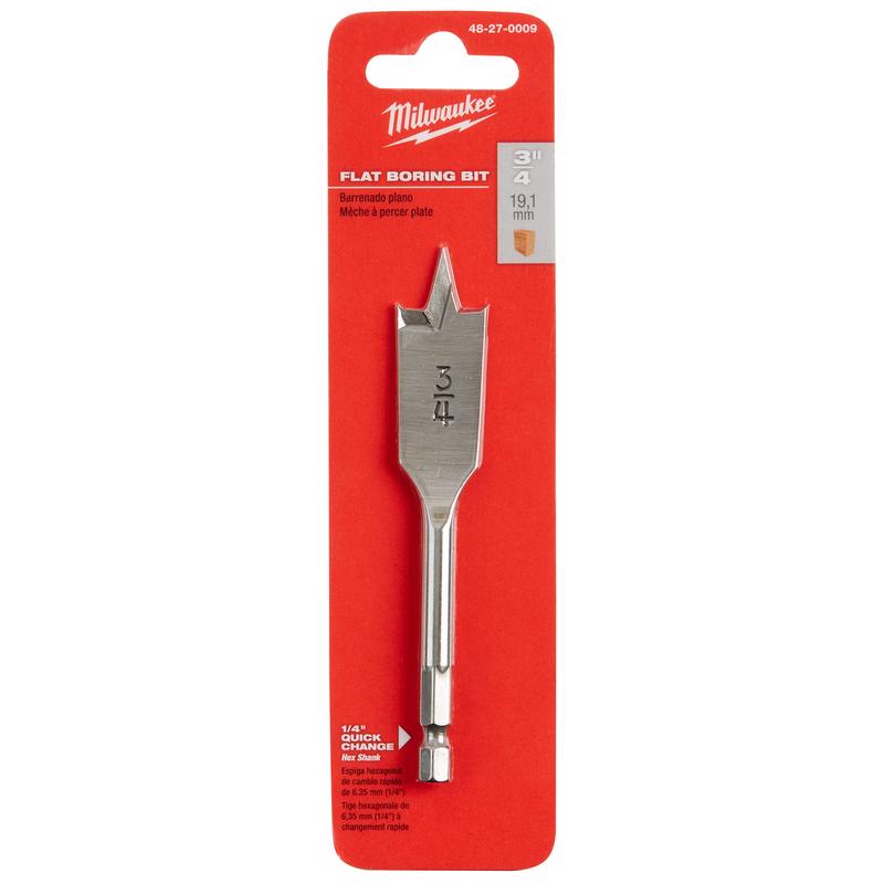 Milwaukee 3/4 in. X 4.5 in. L Carbon Steel Flat Boring Bit Hex Shank 1 pk