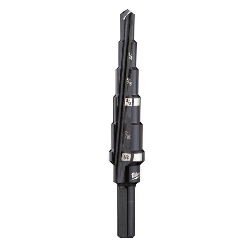 Milwaukee JAM-FREE 3/16 to 1/2 in. X 6 in. L Black Oxide Step Drill Bit 3-Flat Shank 1 pc