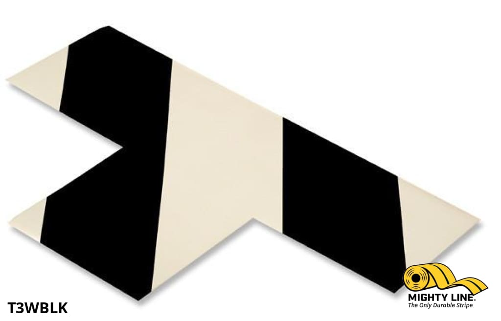 3" Wide Solid WHITE T With Black Chevrons - Pack of 100 - Safety Floor Tape & Floor Marking