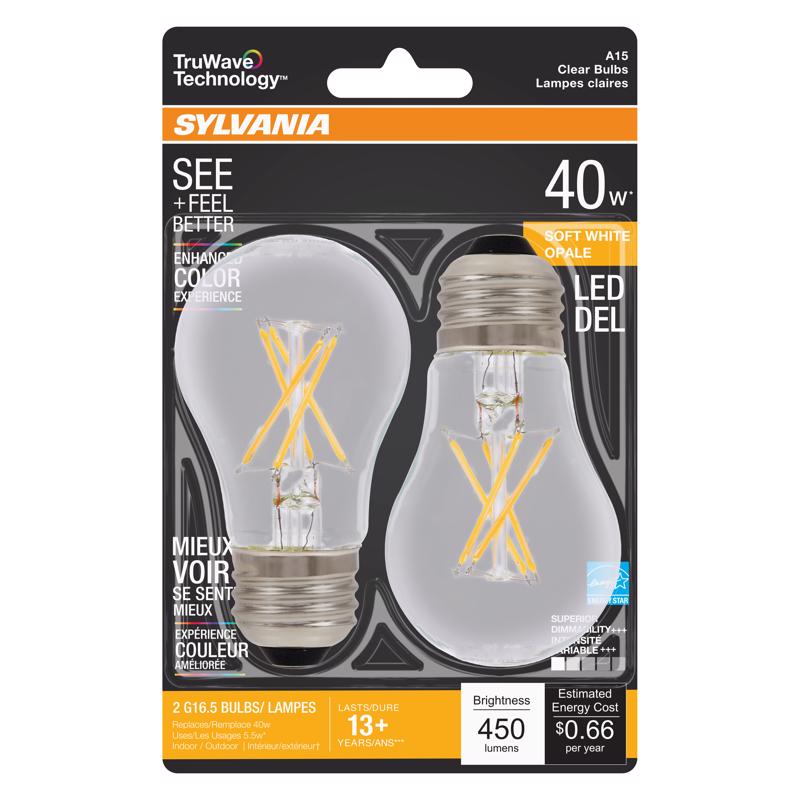 Sylvania TruWave A15 E26 (Medium) LED Bulb Soft White 40 Watt Equivalence 2 pk